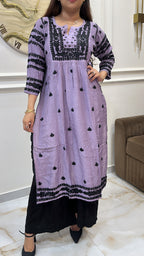 Mauve Pure Muslin black embroidery