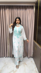 White with Mint colour plazo set