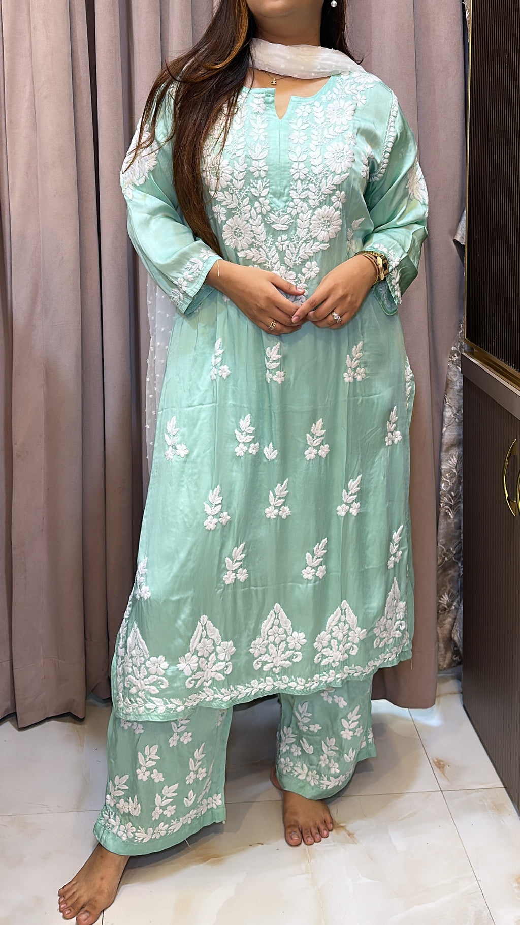 Modal Satin Lucknowi Plazo set