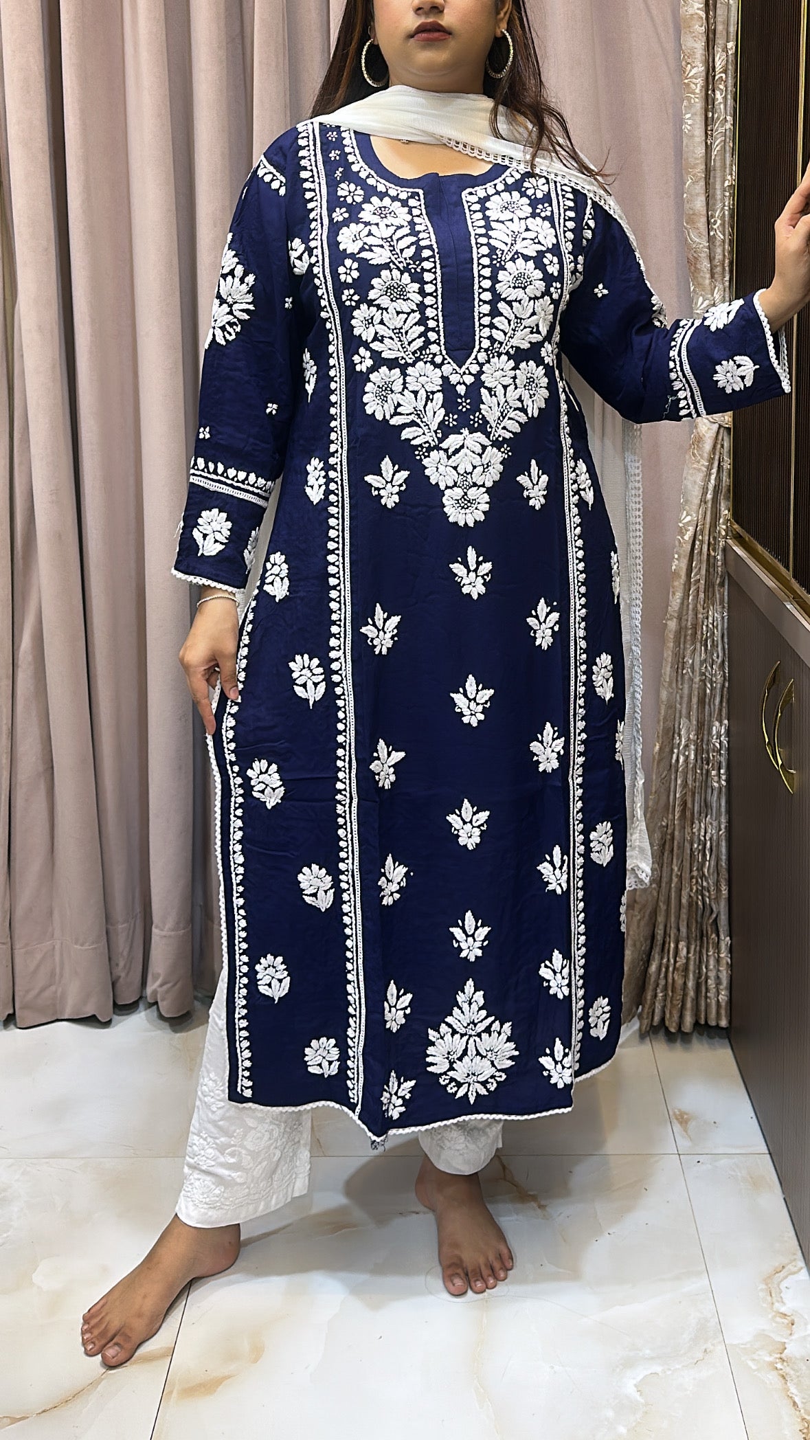 Navy blue Pure modal lucknowi kurti
