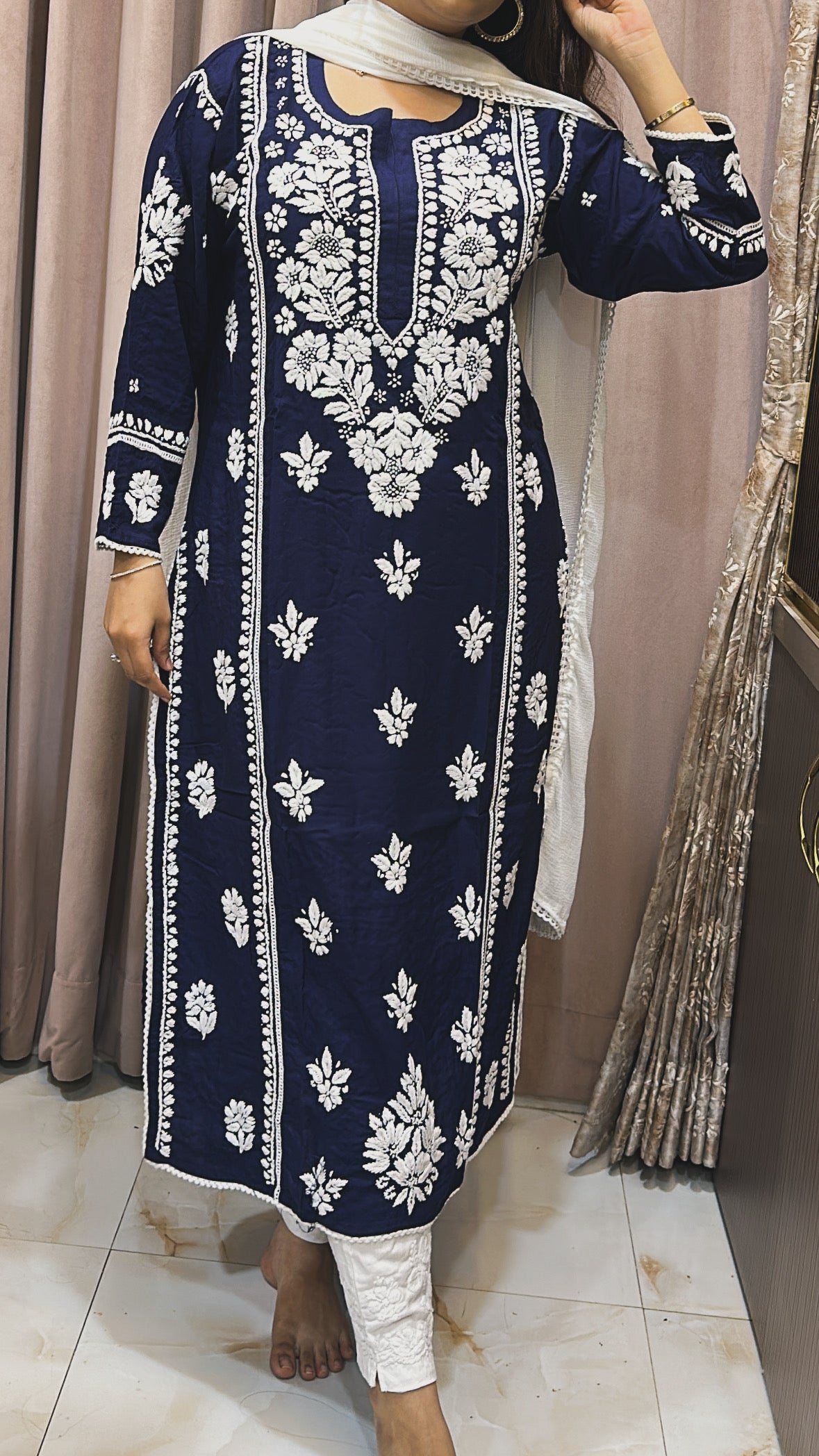 Navy blue Pure modal lucknowi kurti