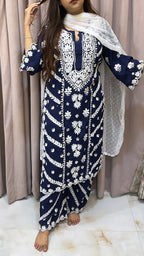 Navy blue Pure modal lucknowi cut work sets