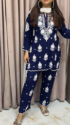 Navy blue Cut work co-ord set