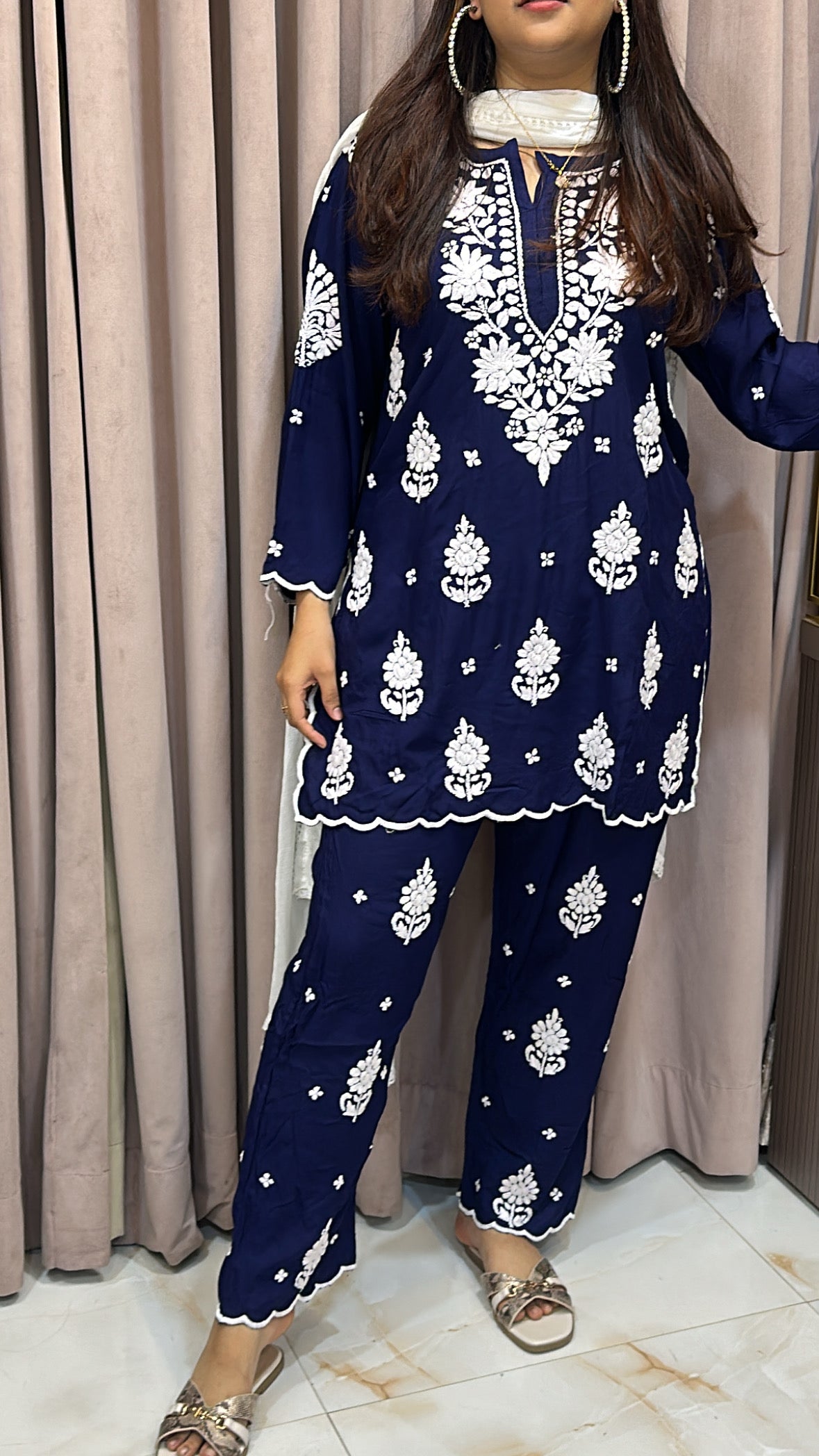 Navy blue Cut work co-ord set