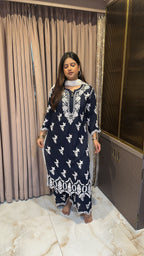 Navy blue lucknowi cut work sets