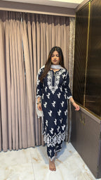 Navy blue lucknowi cut work sets