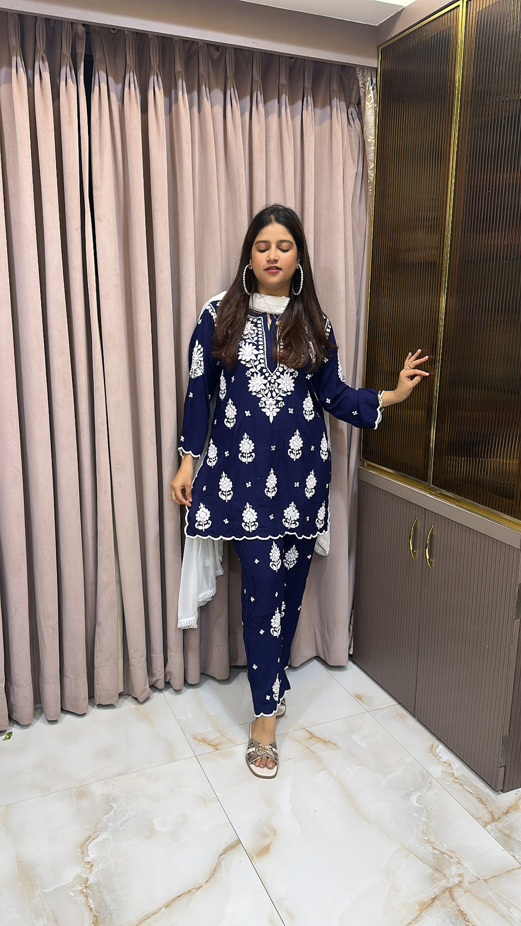 Navy blue Cut work co-ord set