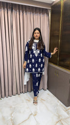 Navy blue Cut work co-ord set