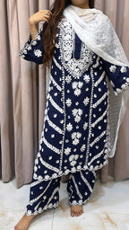 Navy blue Pure modal lucknowi cut work sets