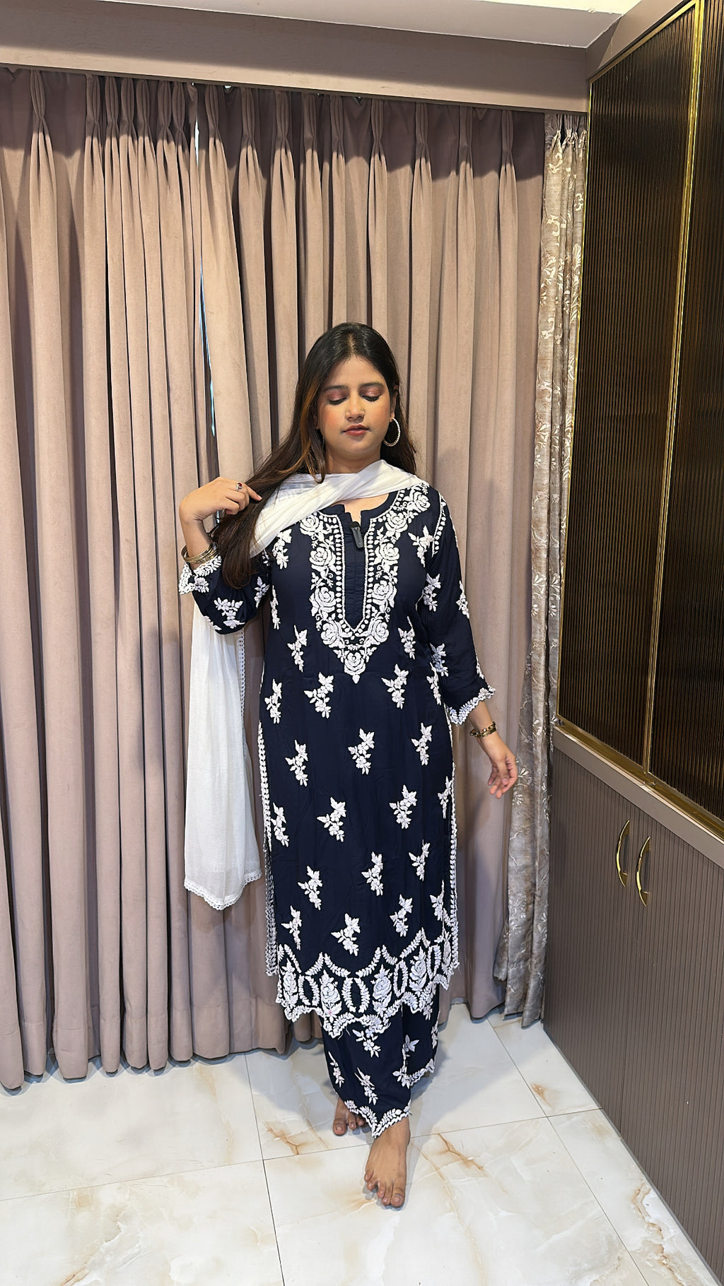 Navy blue lucknowi cut work sets