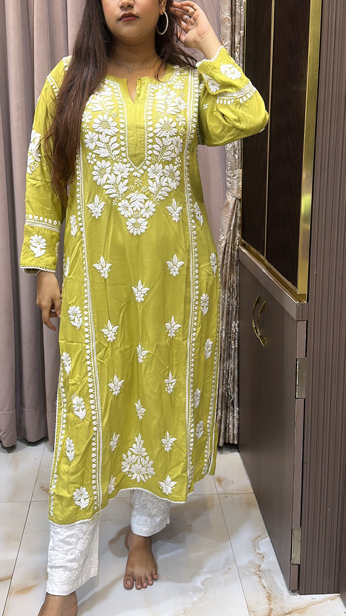 Olive Pure modal lucknowi kurti