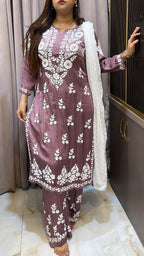 Modal Satin Lucknowi Plazo set