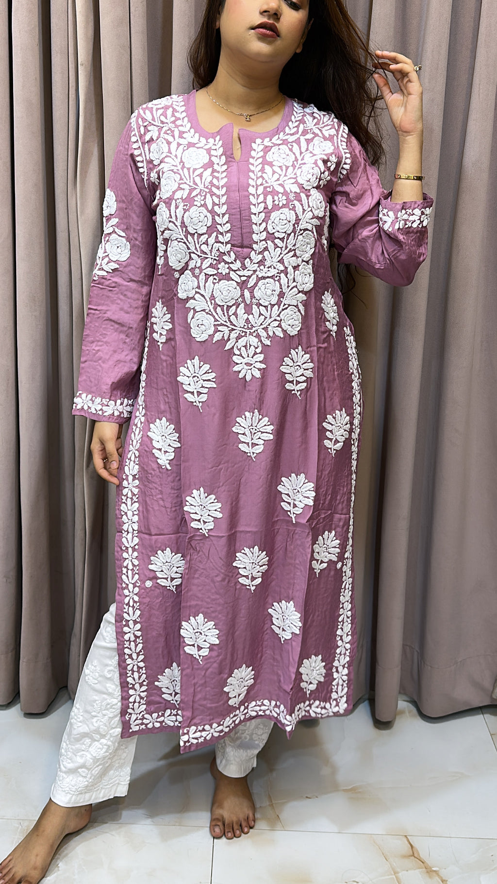 Onion Pure muslin triple thread lucknowi kurti