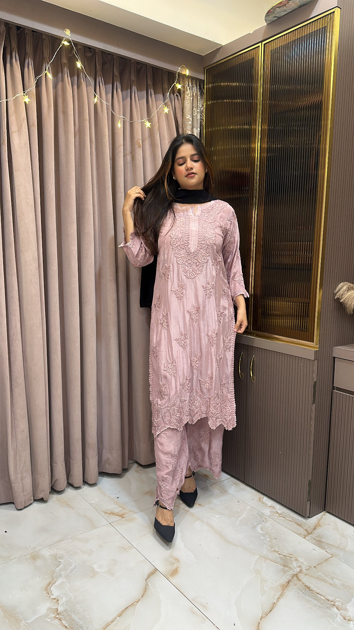 Onion Pure crepe cut work set