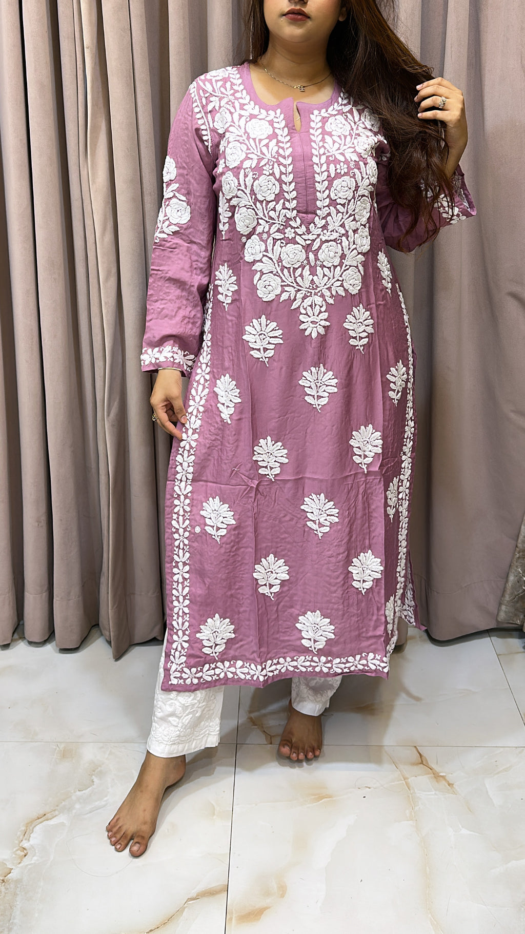 Onion Pure muslin triple thread lucknowi kurti