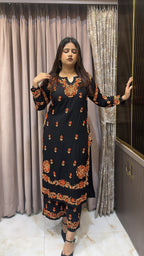 Black with Orange coloured plazo set