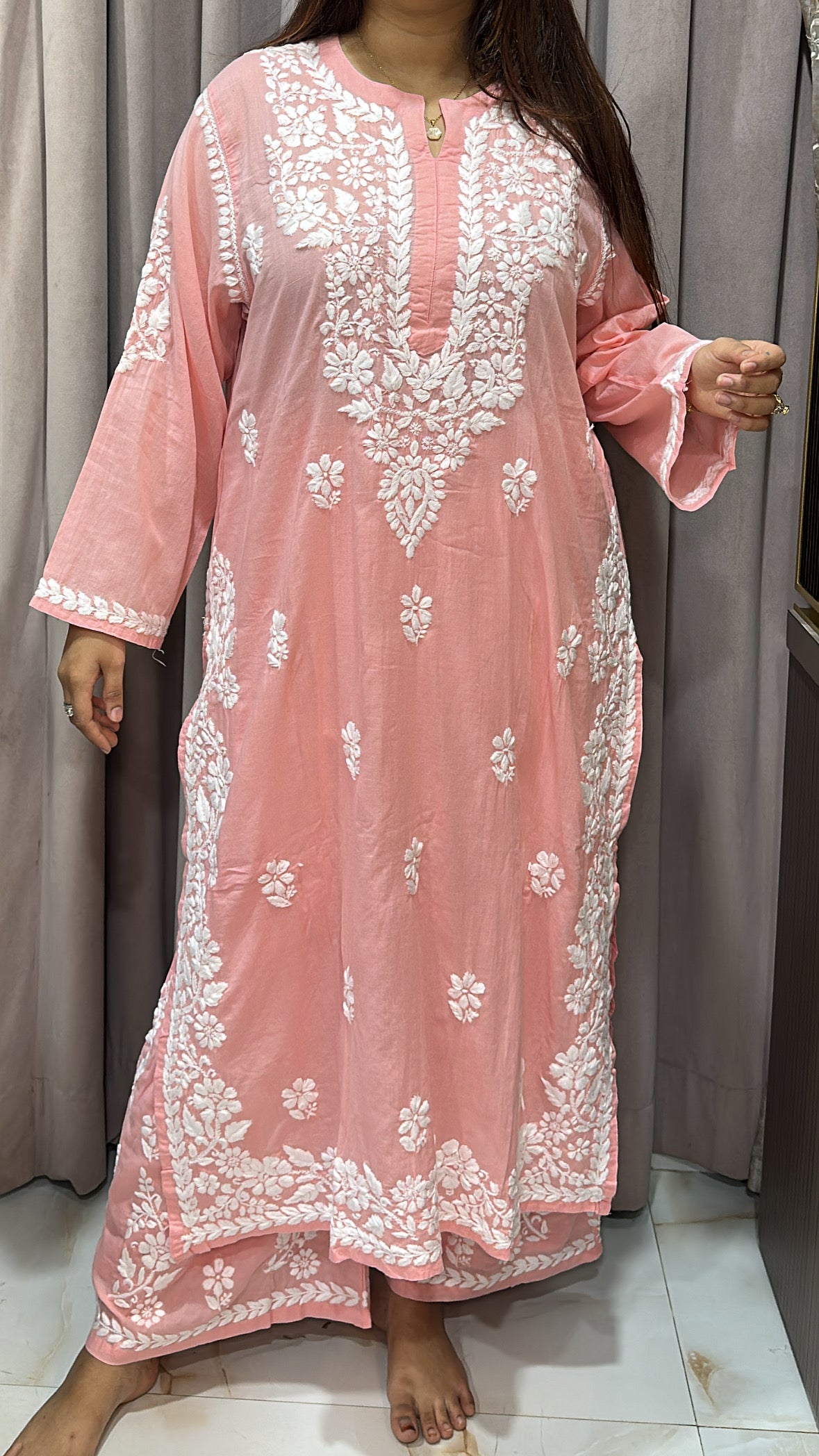 Pure mul mul fabric Lucknowi plazo set