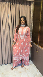 Peach lucknowi cut work sets