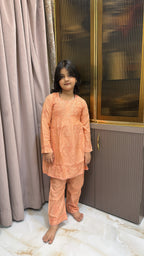 Peach lucknowi kids chanderi pant set