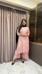 Peach Pure crepe cut work set