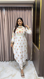 Rayon White with peach Aline plazo set