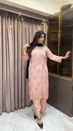 Peach Pure crepe cut work set