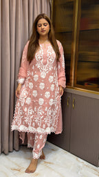 Peach Pure modal satin lucknowi plazo set