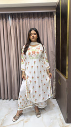 Rayon White with peach Aline plazo set