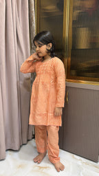 Peach lucknowi kids chanderi pant set
