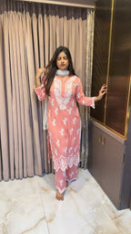 Peach lucknowi cut work sets