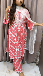 Peach Pure modal lucknowi cut work sets