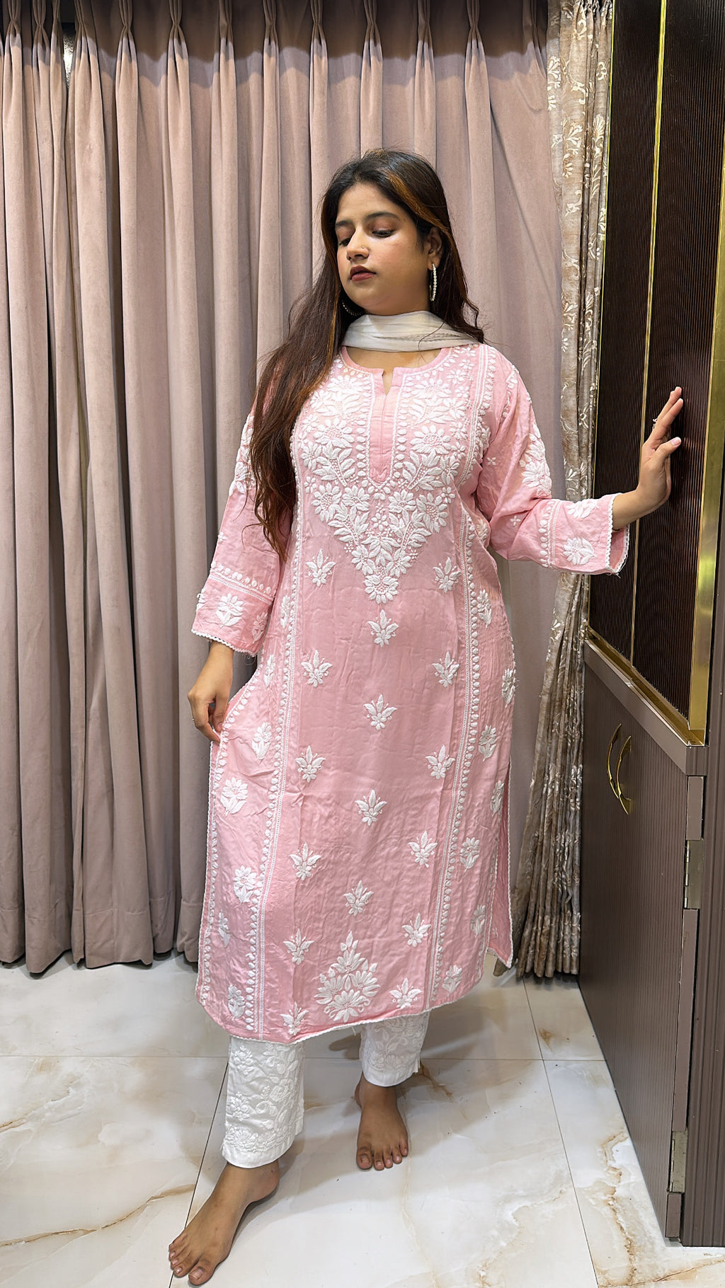Peach Pure modal lucknowi kurti