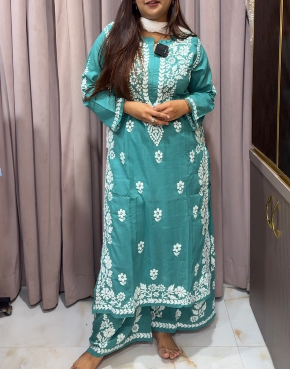 Pure mul mul fabric Lucknowi plazo set