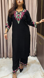 Rayon black with Hot Pink cross sleeves plazo set