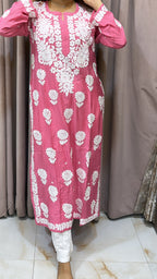 Pink Pure muslin triple thread lucknowi kurti
