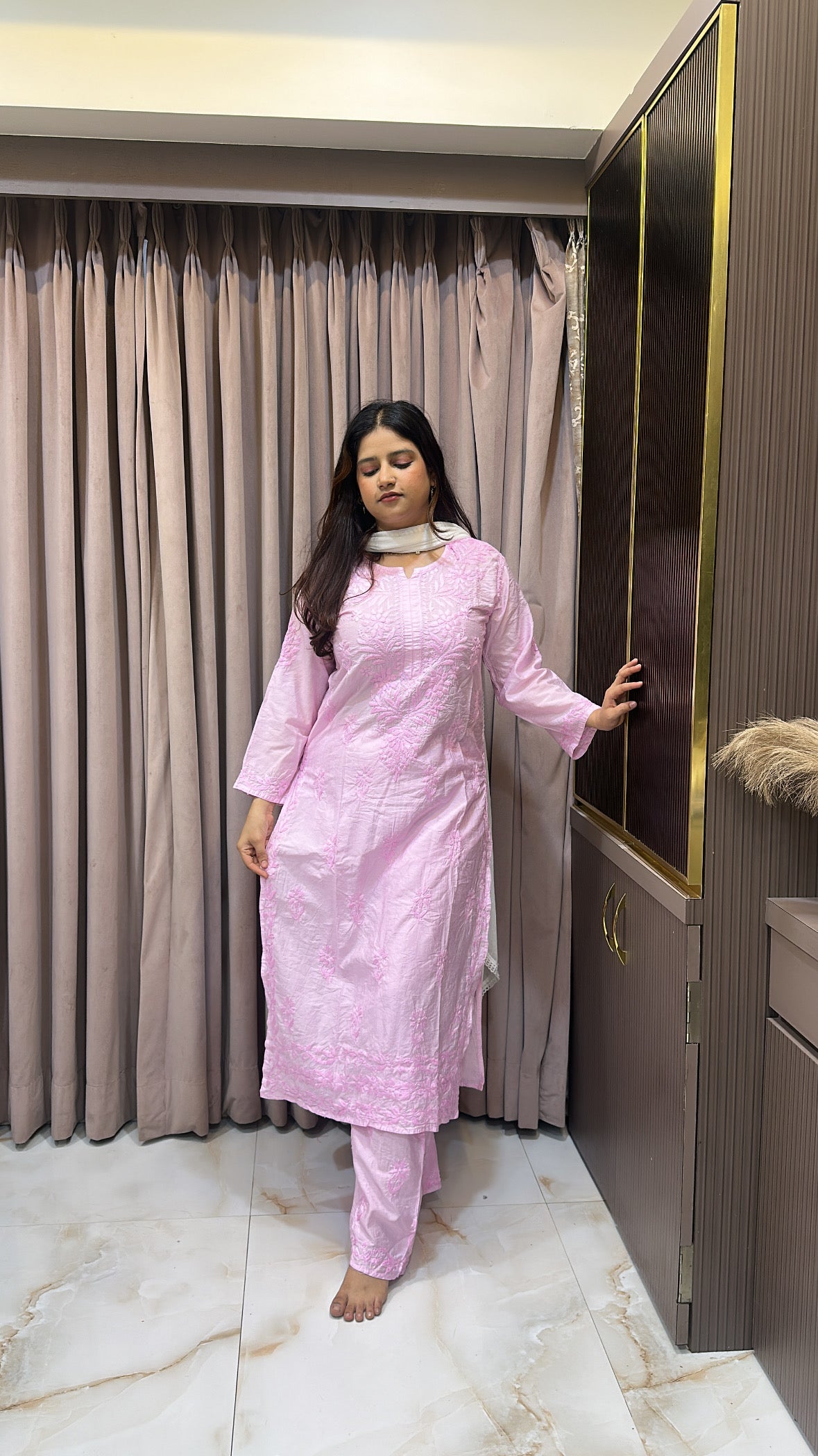 Pink muslin self coloured set