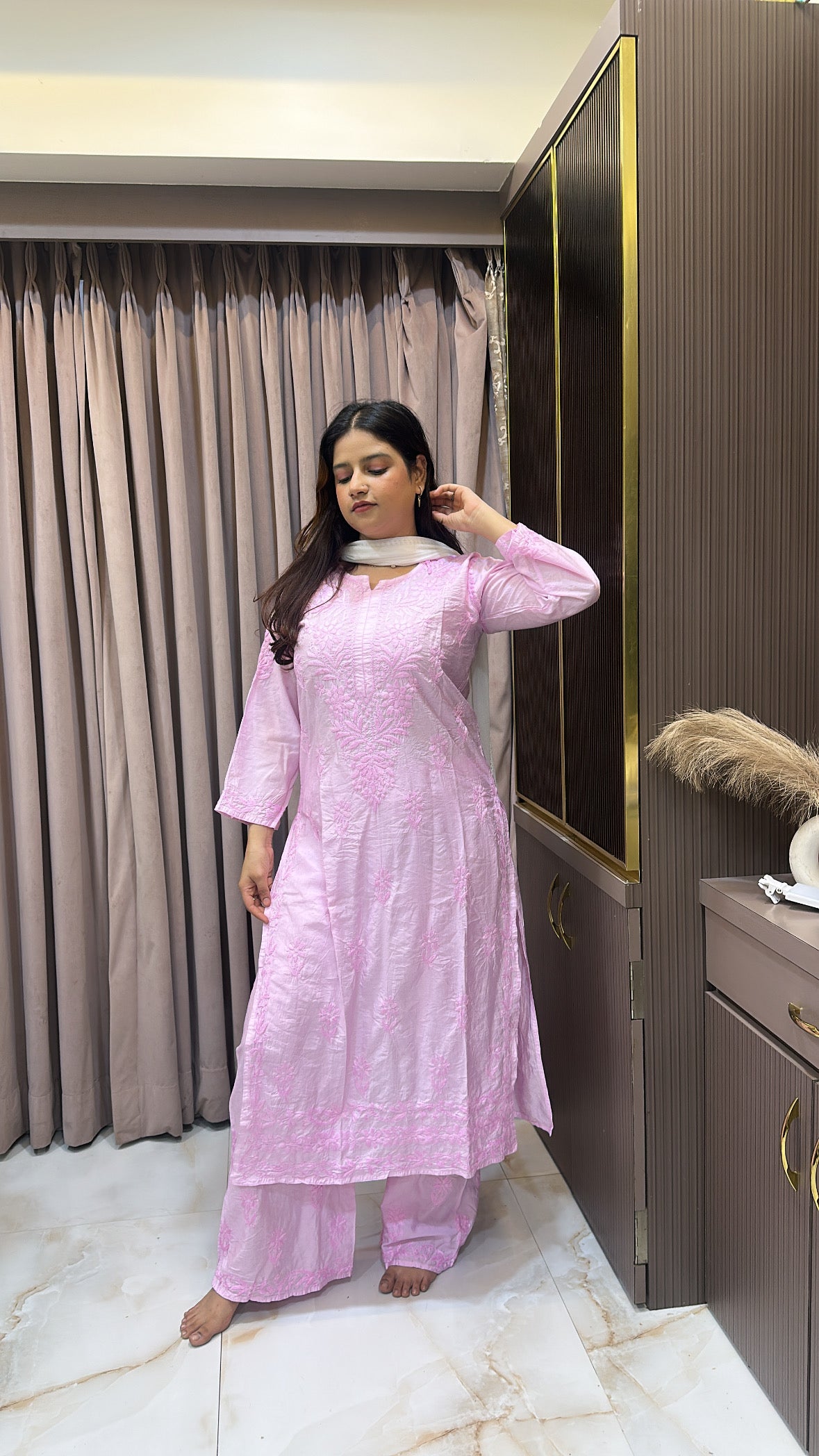 Pink muslin self coloured set