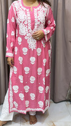 Pink Pure muslin triple thread lucknowi kurti