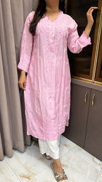 Pink Muslin front button kurti