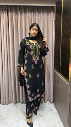 Pink coloured Rose black  plazo set