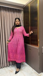 Pink Crepe Mukesh work  Aline gown