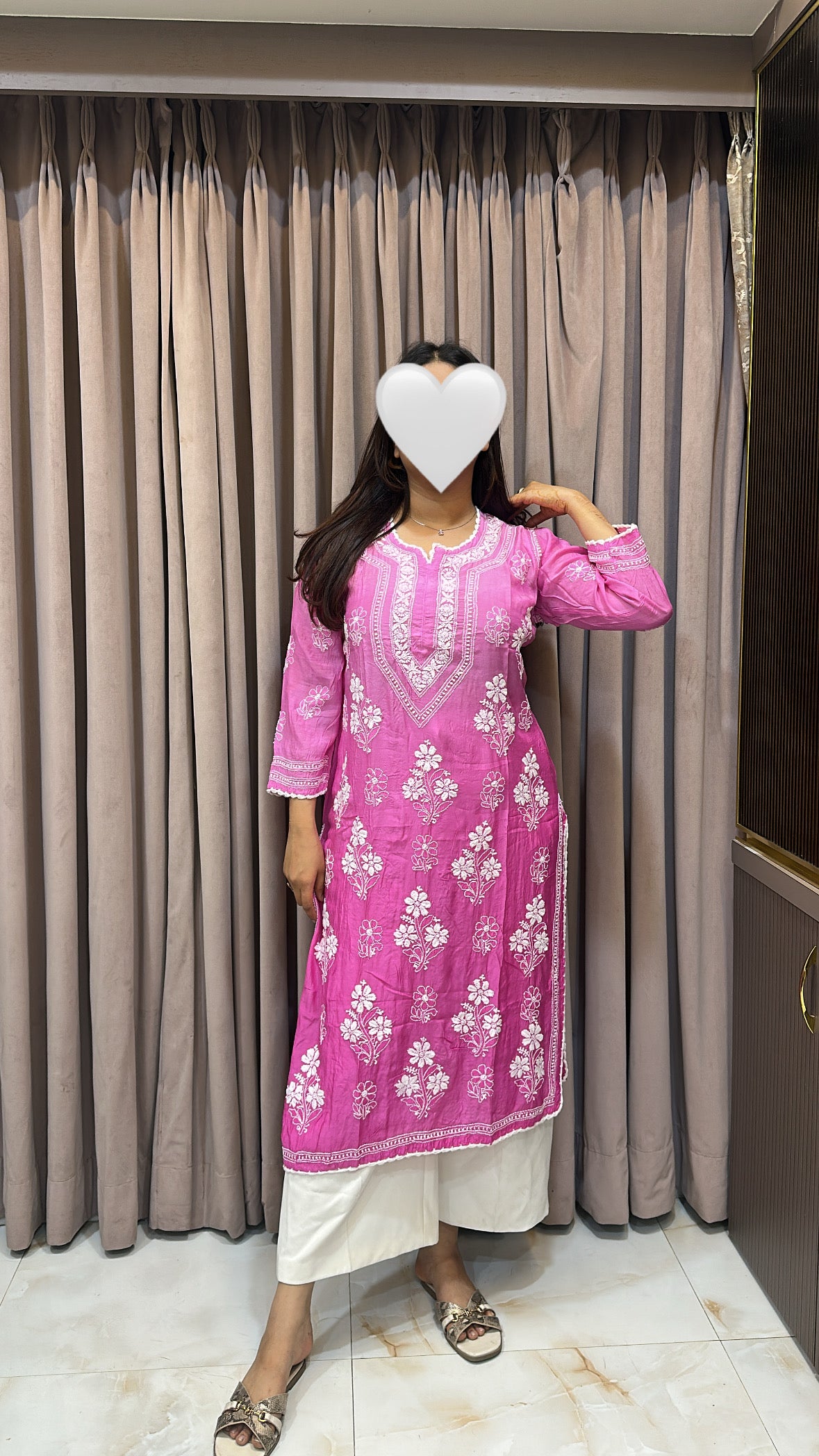 Pink Muslin noori shaded kurti