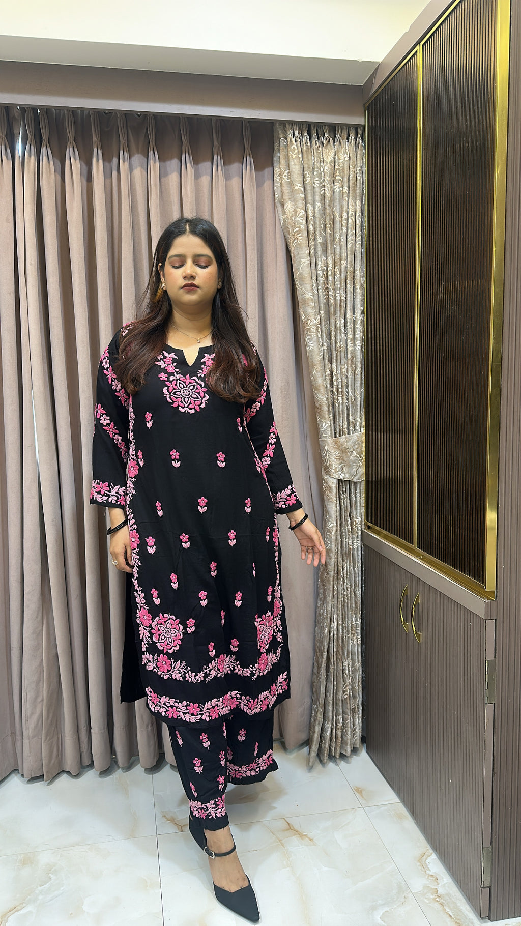 Black with Pink coloured plazo set