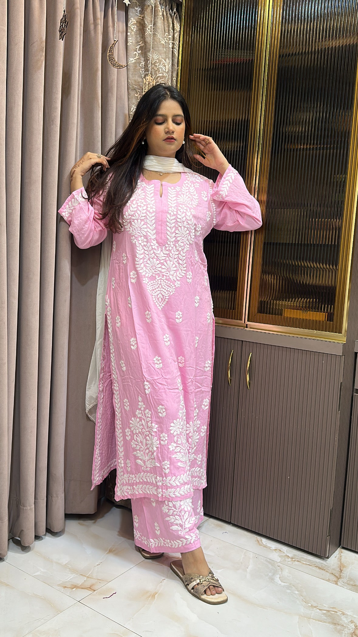 Baby Pink Modal lucknowi Plazo Set