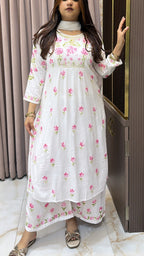 Rayon White with Pink Aline plazo set
