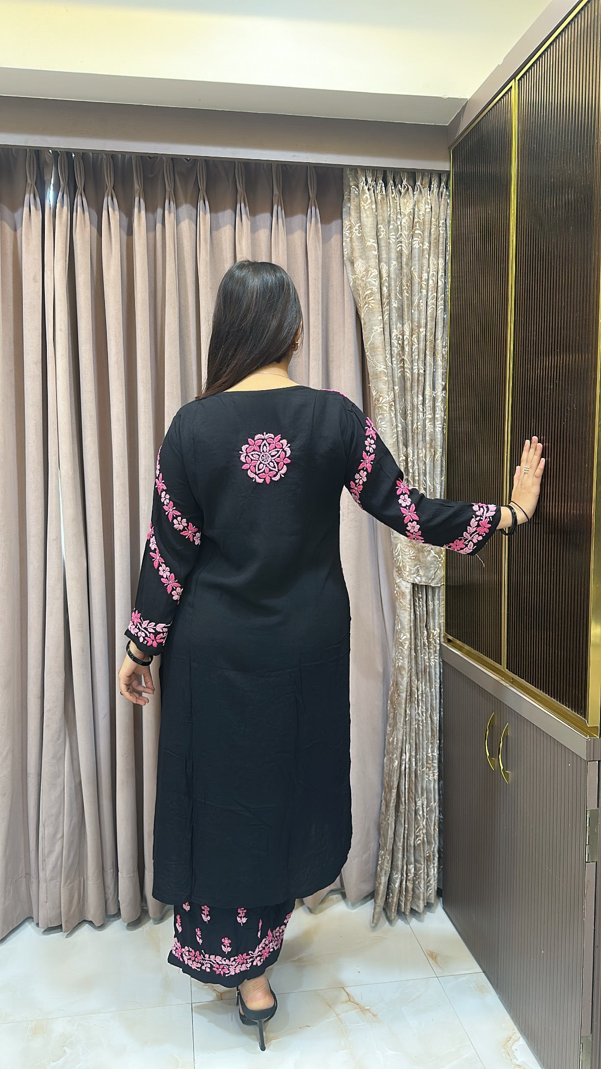 Black with Pink coloured plazo set