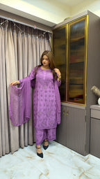 Purple  Pure crepe jasmin 2.0 mukesh work set