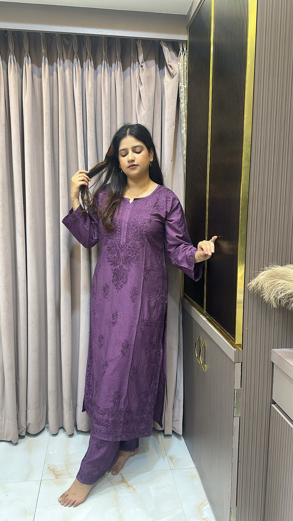 Purple muslin self coloured set
