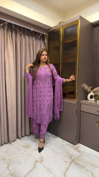 Purple  Pure crepe jasmin 2.0 mukesh work set