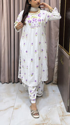 Rayon White with Purple Aline plazo set